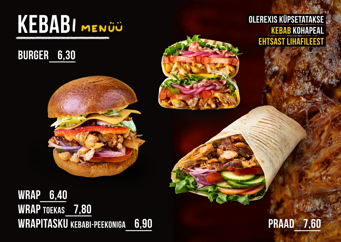 Kebabi menüü – Burger, Wrap, Praad